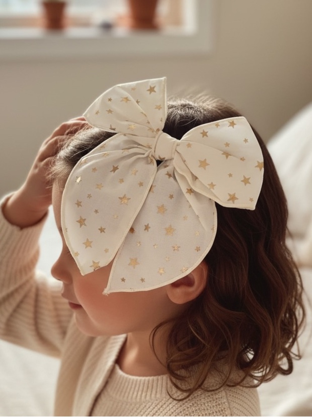 Twinkle Foil Stars Print Fable Hair Bow - Picture 5 of 6